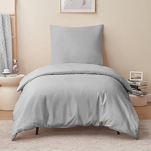RUIKASI Housse de Couette 140x200 cm Gris avec Fermeture Éclair – Parure de Lit 1 Personne pour Lit 90x190 avec 1 Taie d'oreiller 65x65 cm – Ensemble en Microfibre Infroissable