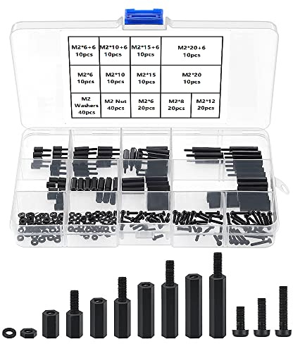YIXISI 220 M2 Hona Kvinnlig Nylon Sexkant Distansskruv Mutter Gängad pelare Diverse Sortiment Kit, för DIY Elektriska Kretskort och Maskinkort Sortiment Monteringshårdvara, Svart