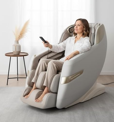 Osaki Titan Quantum Black Massage Chair with 3D SL-Track Rollers, 3 Step Zero Gravity, Full Body Airbag Massage, Intelligent Voice Control, Back & Calf Heat and Foot Roller Massage (taupe)