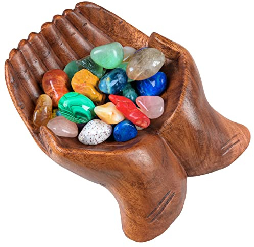 Curawood Wooden Hands Bowl, Crystal Display, Rock Display, Brown, Medium