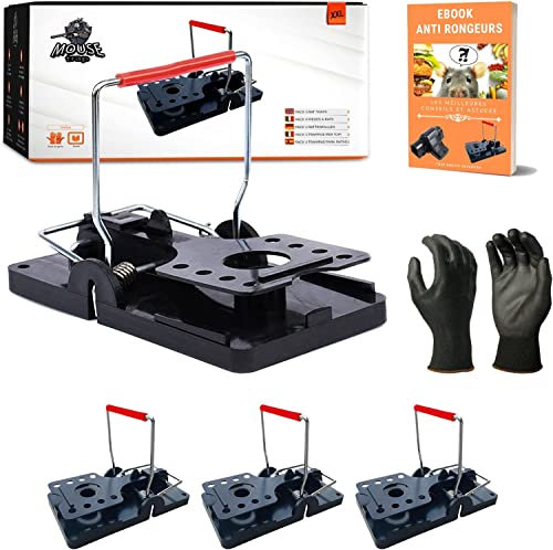 Benlight Piege a Rat Professionnel Pack x 4 - Lot de 4 Pieges a Rats XXL Puissant + Gants + Ebook | Piege pour Rats Intérieur et Piège à Rat extérieur
