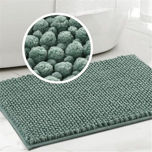 LINGKY Badematte rutschfest 50x80 cm Chenille Badezimmerteppich Saugfähige Badteppich Waschbar Badvorleger Bad Teppich Badezimmer Duschvorleger Badematte Aqua