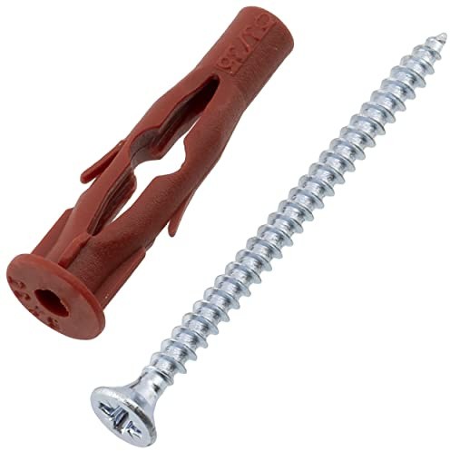 AERZETIX - C65059 - Set med 25 pluggar 6 x 35 mm för gipsskivor/luftbetong + 25 x Ø 3,5 x 50 mm skruvar med fräshuvud - i nylon/metall - fästelement ihåliga material tegel arbeten borrning