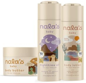 Nala's Baby Skin Bundle | Body Butter, Body Lotion, Nighttime Oil | Award-winning | Dermatologically-tested and Paediatrician-approved | Tear-Free | Soothing Oat and Shea Butter | Vegan | Nalas Baby