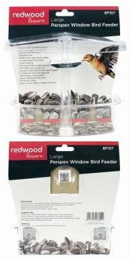 Redwood 20cm x 16.5cm Perspex Window Bird Feeder - Hanging Wall Fence Tree Mounted Off-Ground Outdoor Garden Wild Feeding Food Station