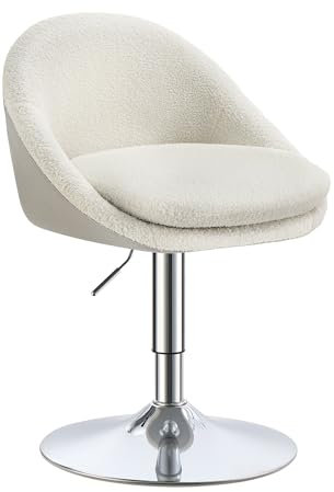 VASAGLE Stuhl verstellbar, Schminkstuhl, Bürostuhl, drehbar, Barhocker mit Rückenlehne und Sockel, Stahl, für Theke, Büro, Schminktisch, Esszimmer, cremeweiß LJB100W01