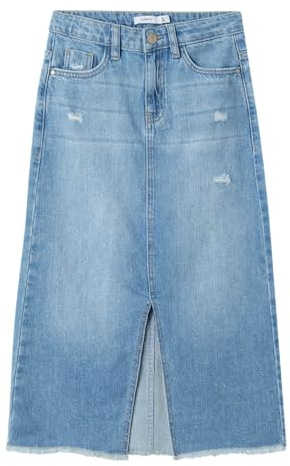 Name IT Fille Skirt Nkfkat DNM 3724-Be Noos Jupe Longue, Bleu Jeans Clair, 134 EU