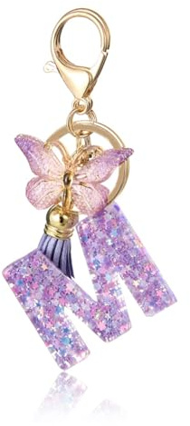 KGDUYC Porte-clés avec lettre initiale papillon porte-clés pour adolescentes et filles, Porte-clés avec lettre M, porte-clés fille initiale cadeau femmes porte-clés papillon