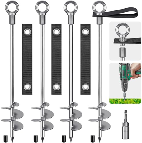Insaga 24'' Ground Anchors Screw in - Heavy Duty Trampoline Anchors -Shed Anchor Kit - Mobile Home Anchors - Earth Anchors for Swing Sets, Gazebos, Carports, and Hurricane, 4pcs