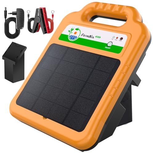 16 KM Weidezaungerät Solar, IP55 Wasserdicht, 10.4Ah Lithiumbatterie, Niedrige Impedanz Spitzenspannung 8KV 0.2J Elektrozaun für Geflügel, Vieh, Weidezaun Elektrisch zum Gärten und Grundstücken