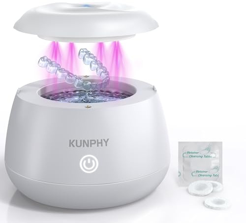 KUNPHY Ultraschallreinigungsgerät, 48kHz Dental Pod, Ultrasonic Cleaner for Zahnersatz, Retainer, Aligner, Prothesen, Zahnbürstenkopf, Schmuck Schwarz, IPX7 Wasser-feste