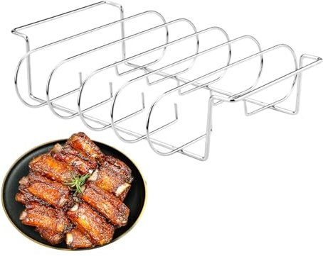Supporto Per Costine - Griglie in Acciaio al Carbonio | Accessorio Barbecue Lavabile In Lavastoviglie Portabistecche Per Cottura