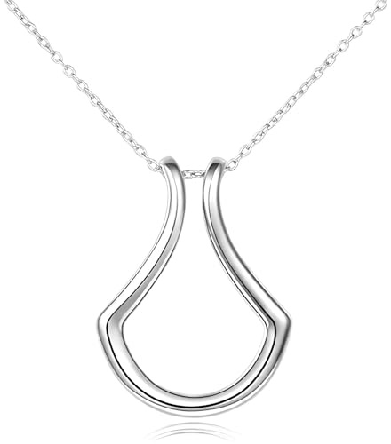 GGYTMQL 925 Collar de Soporte de Anillo de Plata esterlina para Mujeres y niñas, Collar geométrico de Soporte de Anillo Simple con Longitud de Anillo Colgante de 45 cm, Collar de Horquilla, Collar de