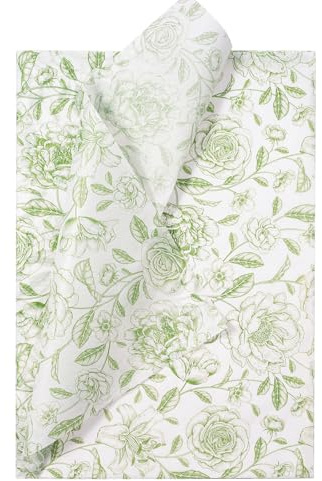 RUSPEPA Carta Velina Floreale - 30 Fogli 35X50 Cm Carta Velina Vintage Con Fiori Verdi Sfusi Per Compleanno, Addio Al Nubilato, Matrimonio Baby Shower, Artigianato Artistico, Decorazione Bomboniere