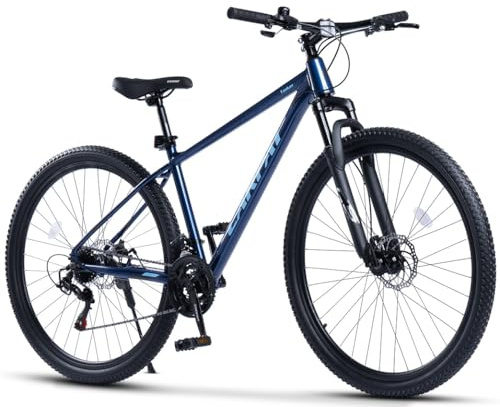29 tums mountainbike hardtail med 100 mm fjäderväg – 21-växlad krets, aluminiumram, mekaniska skivbromsar – vandringscykel för spår och vardag (175–190 cm kroppsstorlek, 120 kg lastkapacitet)