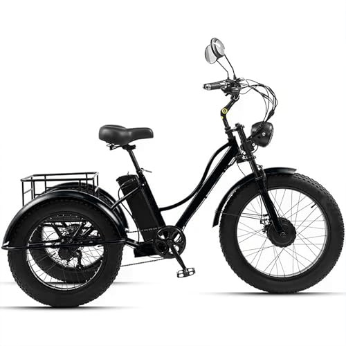 GCLCPAEN Tricycle Électrique 24 Pouces, Tricycle Électrique pour Adultes, avec Grand Panier, Écran LCD, Phares, Capacité De Charge De 200 Kg, Conduite sans Effort, Noir