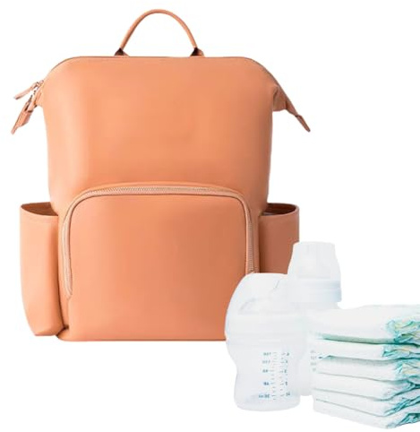 Mochila De Cuero Para Pañales - 41x35x20cm, De Viaje Para Bebé Ďe Cuero PU Impermeable, Organizador Đe Gran Capacidad Con Múltiples Bolsas, Mochila Cambiadora Ligera | Ḿochila ṕara cambiar pañal