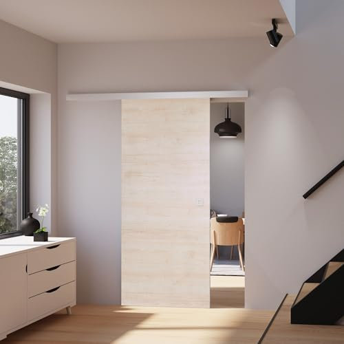 inova Holz-Schiebetür 880x2035mm Ahorn 25mm Vollspan Komplett-Set Lauf-Schiene, Quadratgriff + beidseitiger Softclose