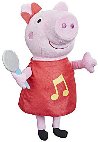 Peppa Pig, Peppa Sing, Plüschtier mit rotem Kleid und Schleife, singt 3 Lieder auf Französisch, 3+ Jahren