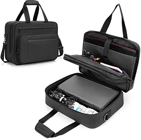 SAMDEW Double-layer Portable Mobile Printer Storage Bag Compatible with HP Officejet 250/200, HP Tango/Tango X, Printer Carrying Case with Laptop Layer(up to 15.6), Shoulder & Trolley Strap, Bag Only