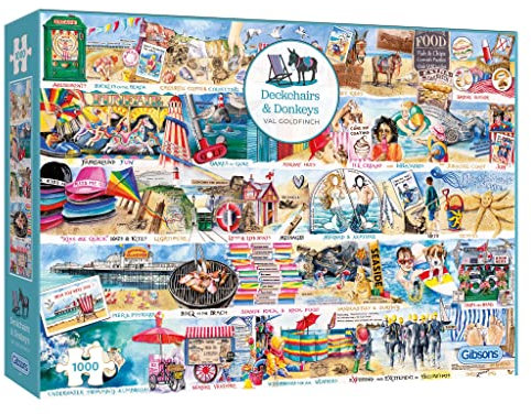 Gibsons 1000 Piece Jigsaw Puzzle: Deckchairs and Donkeys | Seaside Nostalgia | Premium 100% Recycled Board | Great Gift for Adults