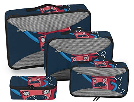 Dj Music Robot Cartone Animato Cubi di Imballaggio Organizer Valigia Set di 4 Varie Dimensioni per Bagagli Viaggio Abbigliamento Sacchetto Packing Cubes