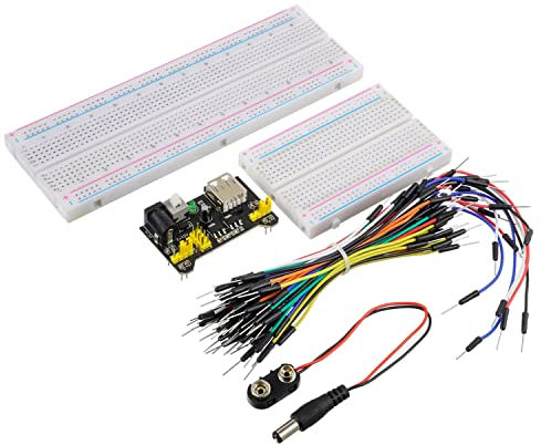 HUAREW Breadboard Kit with Power Supply Module, Jumper Wires, Battery Clip,830 & 400 tie-Points Breadboard (5 Values 69 Pcs)