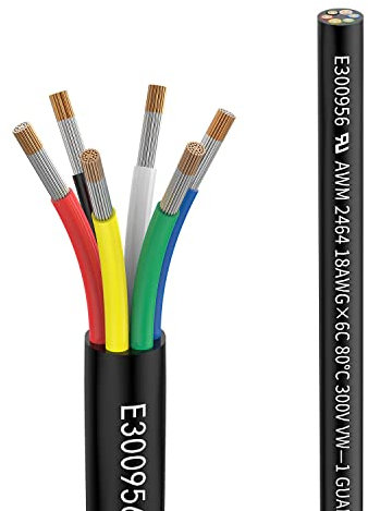 18awg 6×0,75mm² 5meter Elektrischer Draht Kabel 6 adrig Verlängerungskabel UL2464 5V/12V/24V/300V Sauerstofffreies mehrlitziges verzinntes Kupferkabel Landschafts Draht LED Lampen Automobil