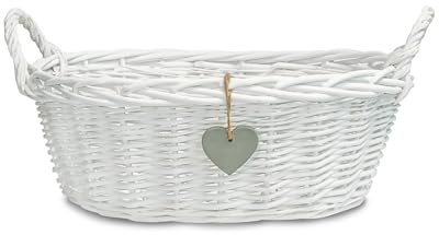 Wickerfield Wicker Basket Newborn Baby Gift Hamper Retail Display Christmas Baskets Bathroom Storage Nursery Room Storage Basket (White)