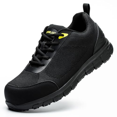 GORMLAND Composite Toe Shoes for Men Women ESD Non-Slip Work Shoes Steel Toe Sneakers Puncture Proof Safety Construction Indestructible Breathable Zapatos Black