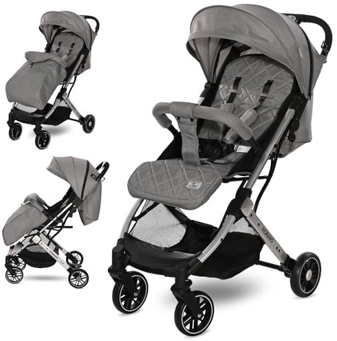 Lorelli Kinderwagen Fiorano, Reisebuggy, Baby Buggy klein zusammenklappbar, leicht, nur 7,5 kg, kompakter Sportsitz bis 15kg, Kinderbuggy mit Einhand-Klappsystem und Zusatzgriff zum Ziehen, grau