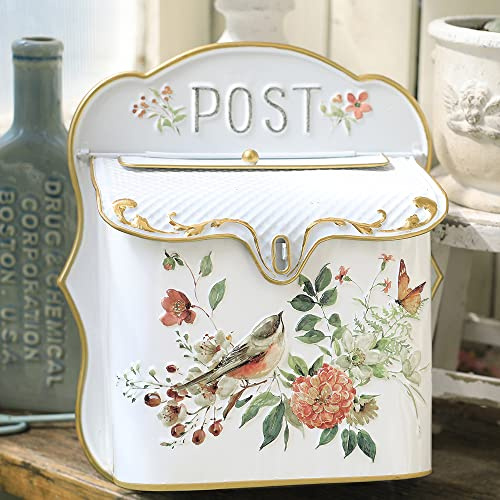 All Chic Letter Boxes For Outside Post Box letterbox Wall Mount Vintage Mailbox Mail Boxes/Wall Mount Outside Antique Style Nostalgic Charm Home Decor Metal Mailbox Flower Patter (Gold)