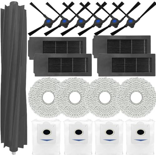 Anwor 19 Stück Zubehör für Ecovacs Deebot X2 Omni, X2, X2 Pro Saugroboter Roboter, 1 Hauptbürste, 4 Staubbeutel, 4 Hepa Filter, 4 Wischtücher, 6 Seitenbürsten Ersatzteile Set