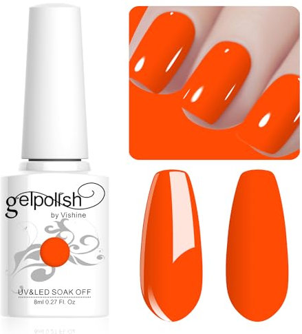 Vishine Gel Nail Polish, 1Pcs 8ml Fluorescent Orange Gel Polish Soak Off UV LED Gel Nail Art DIY Gel Nail Manicure for Girls Women #061