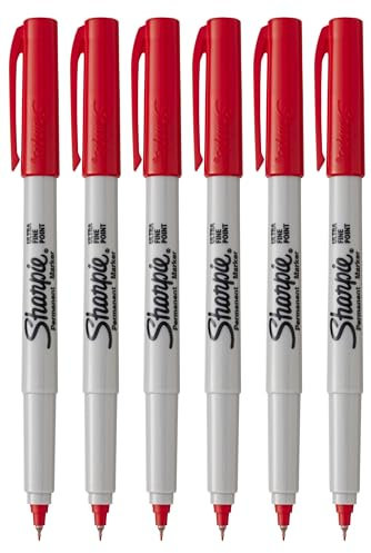 Sharpie Permanent Marker Pens - Ultra Fine Point - Red Ink - Pack of 6