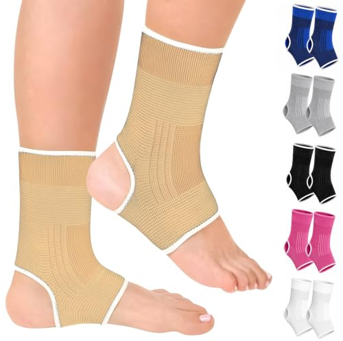 MASIOR® Ankle Support Compression Sleeve for Men & Women | Running, Sports, Ligament Damage, Sprained Ankle, Achilles Tendonitis, Plantar Fasciitis (Beige, Standard Size)