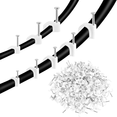 800 Stück Kabelschellen, Nagelschellen,Kabel Nagelschellen Runde/Quadrat, 4mm, 5mm, 6mm, 8mm, 10mm Kabelhalter Nagel Weiß, Kabelklemmen Wand mit Stahlnagel für Netzwerkkabel