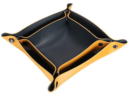 sourcing map 2pcs PU Leather Valet Tray Unisex Folding Small Catchall Tray Organizer Portable Nightstand Bedside Desk Tray for Key Wallet Watch Coin Jewelry Dice, Navy Blue Yellow