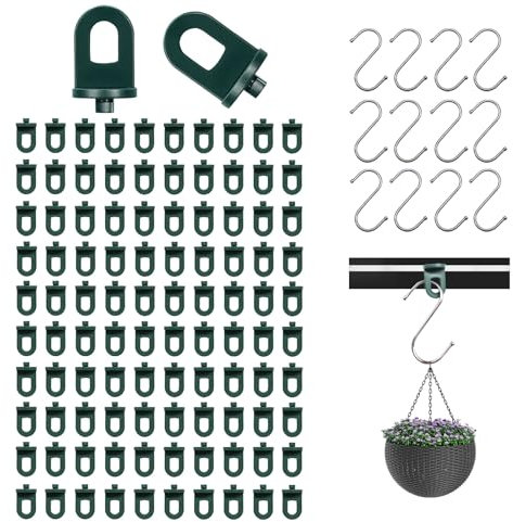 Jokureao 100 Pcs Greenhouse Fixing Clips with 12 S Hooks, Plastic Reliable Durable Greenhouse Twist Clips for Basket Pot, Fixing Wires and Plants