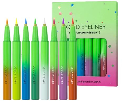 Celuicion Eyeliner de couleur mate, eyeliner liquide, crayon eyeliner mat fluo, 8 x couleurs liquides | Eyeliner durable, imperméable, composant nocif pour femme
