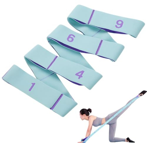 Bitcoraje yogabält, yogabälte med 9 rosetter, mycket elastiska träningsband, fitnessstretchband, yogaleband med öglor, för pilates, dans, gymnastik, effektiv stretch