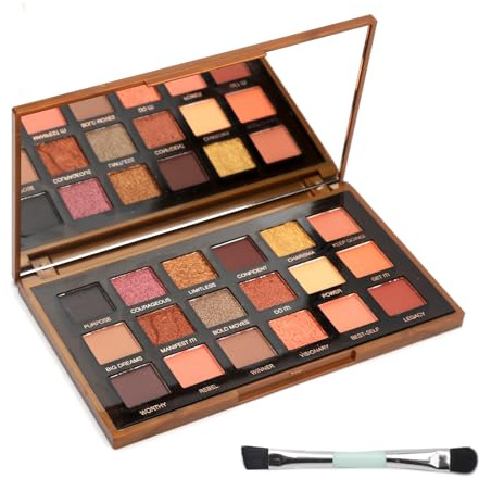 Paleta de sombras de ojos con pinceles de maquillaje, Paleta Maquillaje, 18 mates y brillantes de alta pigmentación, Paleta de sombras de ojos color oro rosa de larga duración,brillos, purpurinas