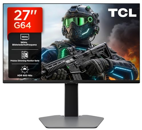 TCL Gaming Monitor 27 Zoll QD-Mini-LED 27G64, QHD-Auflösung, 180Hz, Fast-HVA-Panel, HDR 600 nits, 1ms GTG Reaktionszeit, AMD Freesync, Kompatibilität mit G-Sync