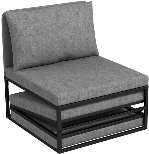 HOMCOM Poltrona Letto Moderna e Imbottita con Cuscino e Copertura Protettiva Antipolvere, Poltrona Letto Singolo in Tessuto Effetto Lino e Metallo, 66x70x74 cm, Grigio