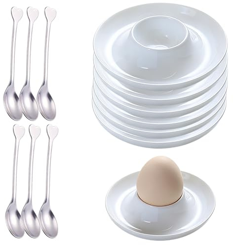 GOMETY Set di 6 portauovo in porcellana, in ceramica, vintage, blu, multicolore, in porcellana, per uova cotte, colazione, lavabile in lavastoviglie (4, azzurro)