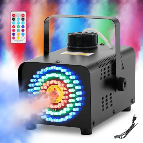 Rebonique Fog Machine with 72 LED Party Lights, 750W Smoke Machine with 12 Colorful & 4 Light Effect 2000CFM Automatic Fog & Wireless Remote for Halloween, Christmas, DJ, Wedding, Birthday and Parties