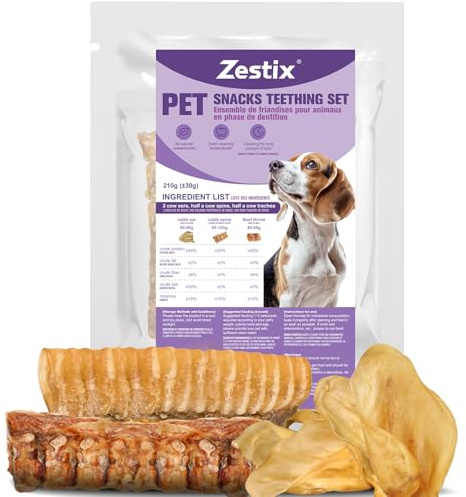 Zestix Premium Dog Chew Assortment,Long-Lasting Treats, Natural Dog Snacks, Includes Beef Ears, Spine,Throat