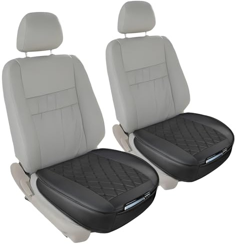 EasyVibe 2 Pack Car Seat Covers Front Pair, PU Leather, Universal | Soft PU Leather Bottom Protector with Storage Pocket, Anti-Slip Backing; Fits Most Cars, SUVs, Vans