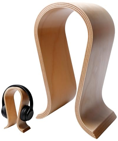 BAIFULAI Supporto per cuffie in legno: legno di noce, 25 cm, supporto universale per cuffie a forma di U, base da 14 cm, resistente e antiscivolo, per casa, ufficio, studio (betulla)
