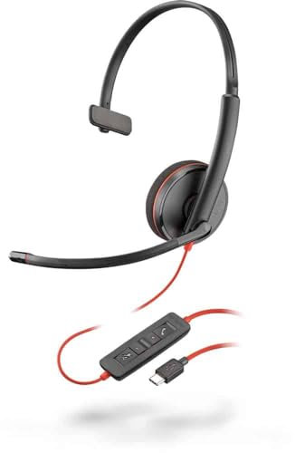 Plantronics – Blackwire 3210, kabelgebundenes USB-C-Headset – Ein-Ohr-Headset (Mono) mit Mikrofonarm – Verbindung mit PC/Mac über USB-C-Anschluss – Kompatibel mit Teams, Zoom und mehr